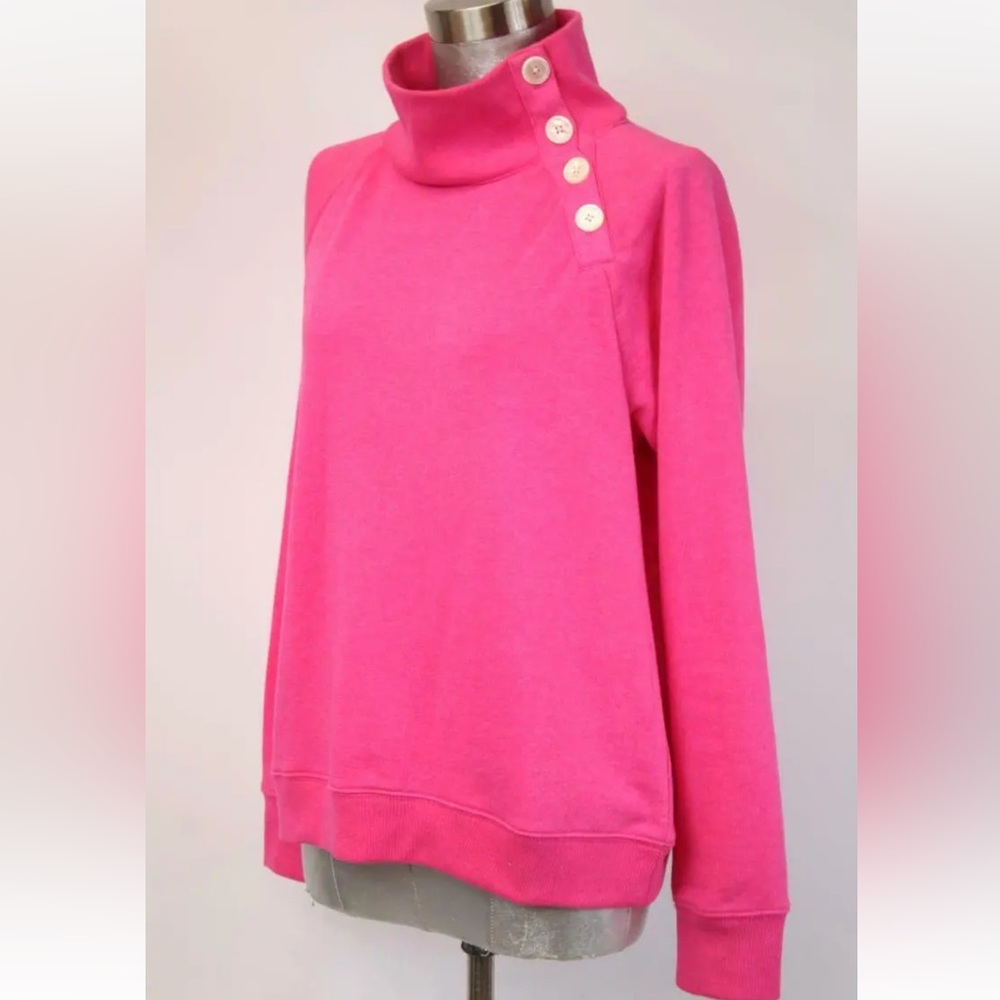 J. Crew Pink Button-Shoulder Funnel Neck Sweatshirt